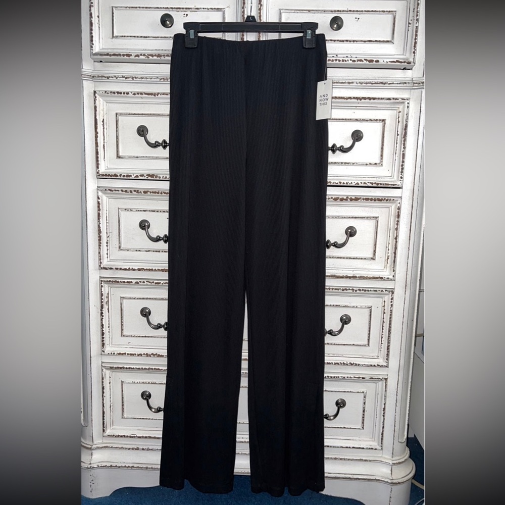 And Now This Black easy pull on ribbed wide leg pants Suze S